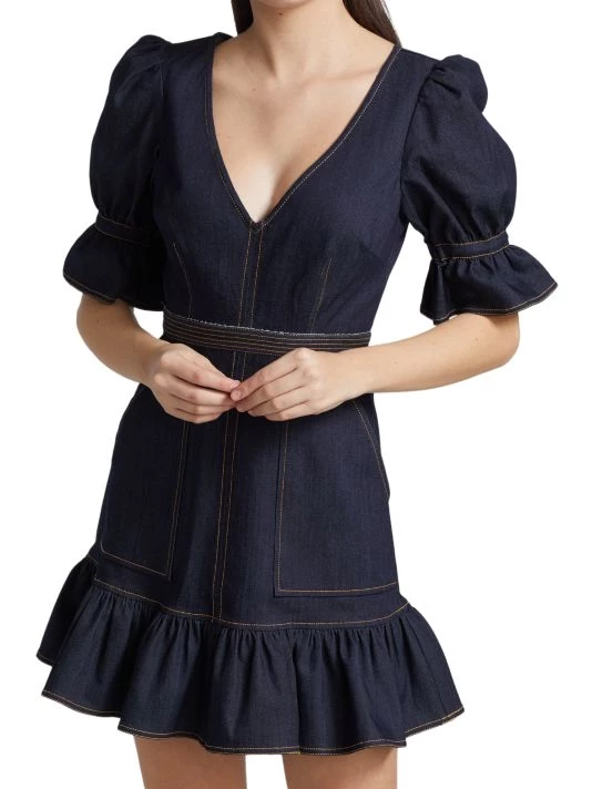 Cinq à Sept Natasha Puff-Sleeve Denim Mini Dress 3 Cinq à Sept Natasha Puff-Sleeve Denim Mini Dress - Image 3